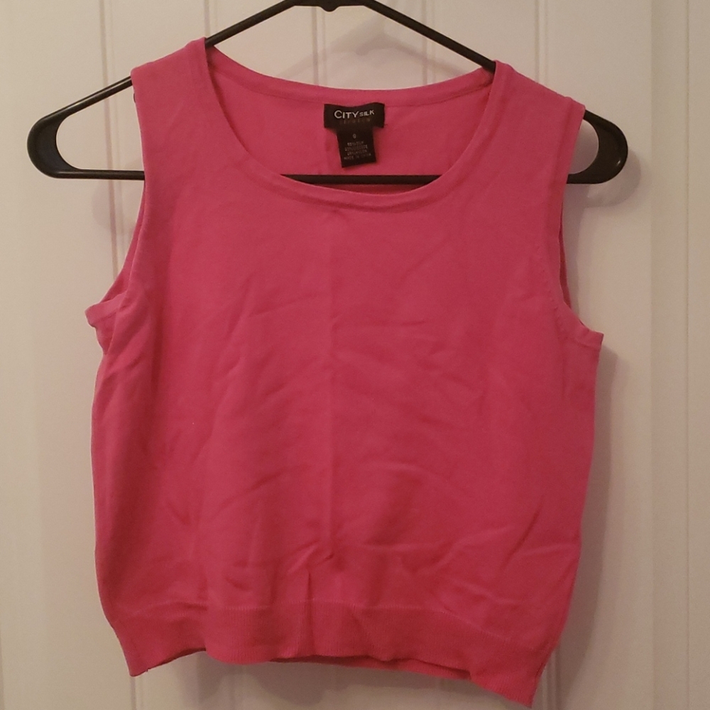 City Silk Pink Sleeveless Top | S